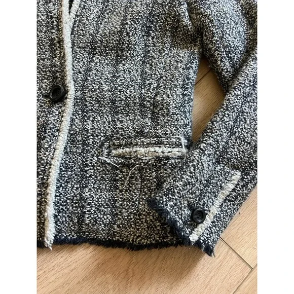 ISABEL MARANT ETOILE Tweed Blazer Jacket Black White Fringe Trim Women Size 36 - Picture 4 of 9